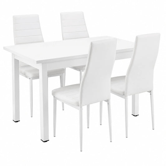 Conjunto de Comedor Moderno: Mesa Blanca y 4 Sillas Tapizadas