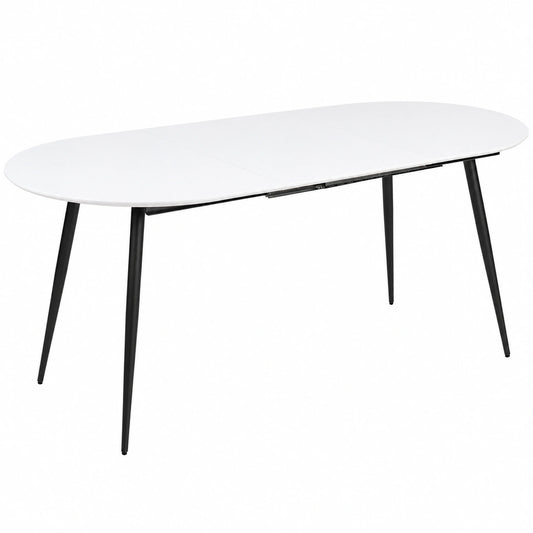 Mesa de Comedor Extensible Ovalada 120/160x80 cm con Patas de Acero en Blanco y Negro