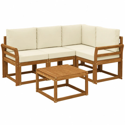 Conjunto de Sofás de Jardín 5 Piezas Natural y Crema con Cojines, Muebles Modernos para Exteriores