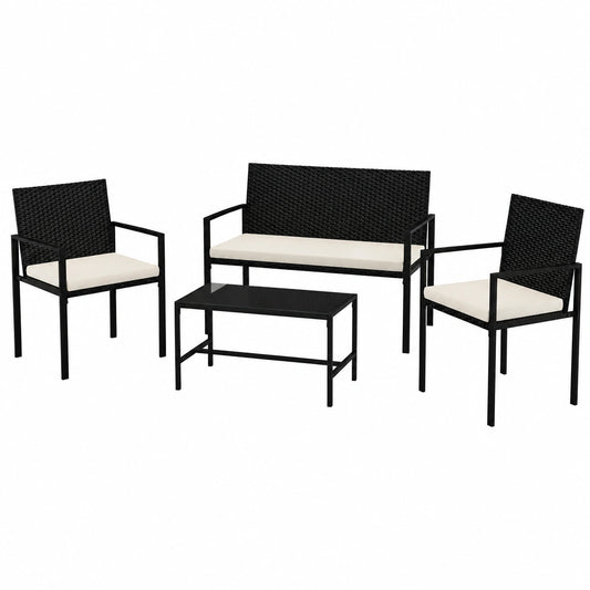 Conjunto de Muebles de Jardín de Ratán PE, Incluye Sillones y Sofá para Exterior