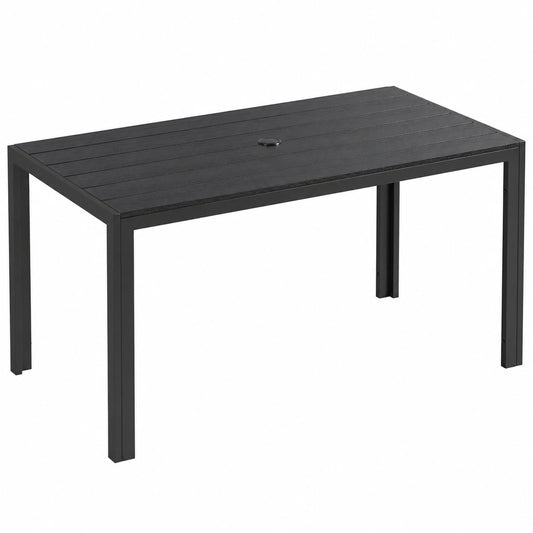 Mesa de Jardín Exterior con Orificio para Sombrilla, Aluminio y Tablero WPC, 110x70 cm
